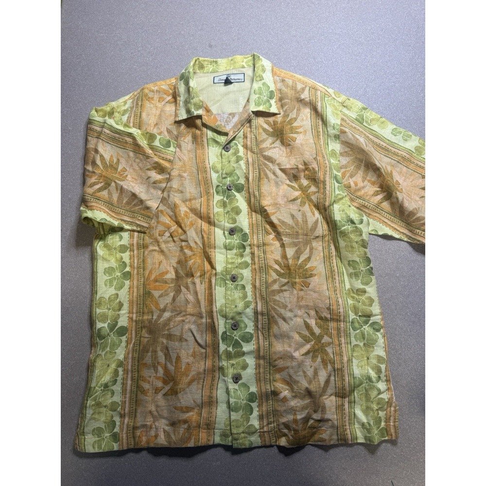 Tommy Bahama Mens Sz M Hawaiian Linen Button Up Shirt Floral Yellow - Picture 3 of 7